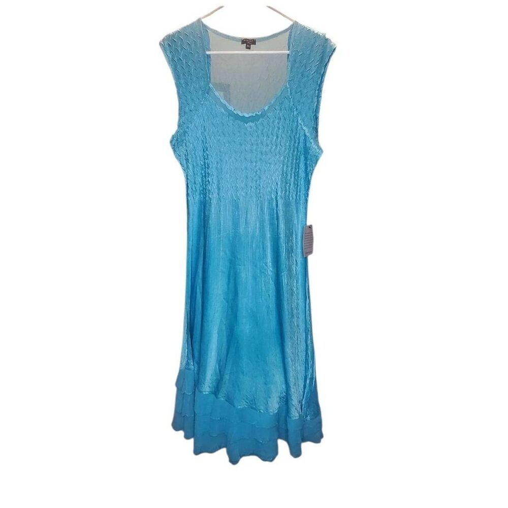 Komarov Blue Crinkle Pleated Sleeveless Dress Women's Size XL - Lightweight Trav